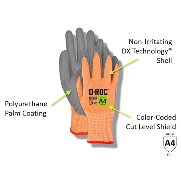 DROC DX Technology DXG42 13gauge Polyurethane Palm Coated Work Glove  Cut Level A4